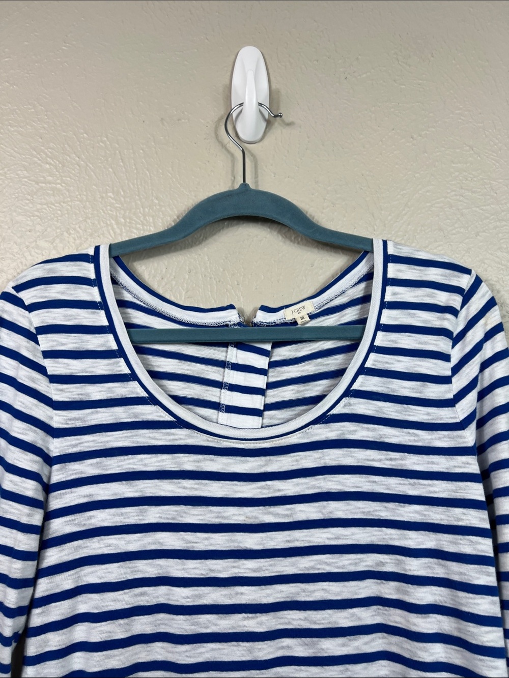 J. Crew Blue & White Stripe Back Zip 3/4 Sleeve Scoop Neck Top Medium - Picture 5 of 7
